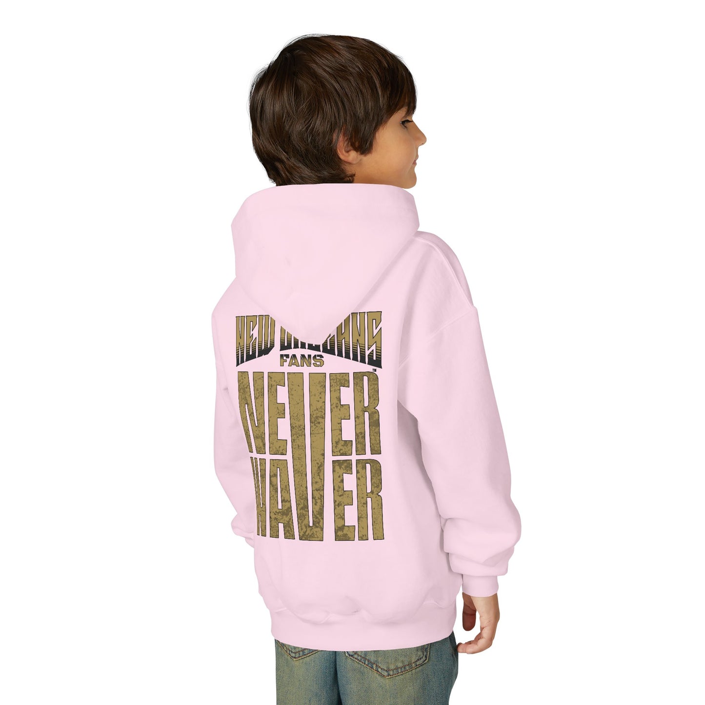 New Orleans Fans Never Waver Youth Heavy Blend Hooded Sweatshirt