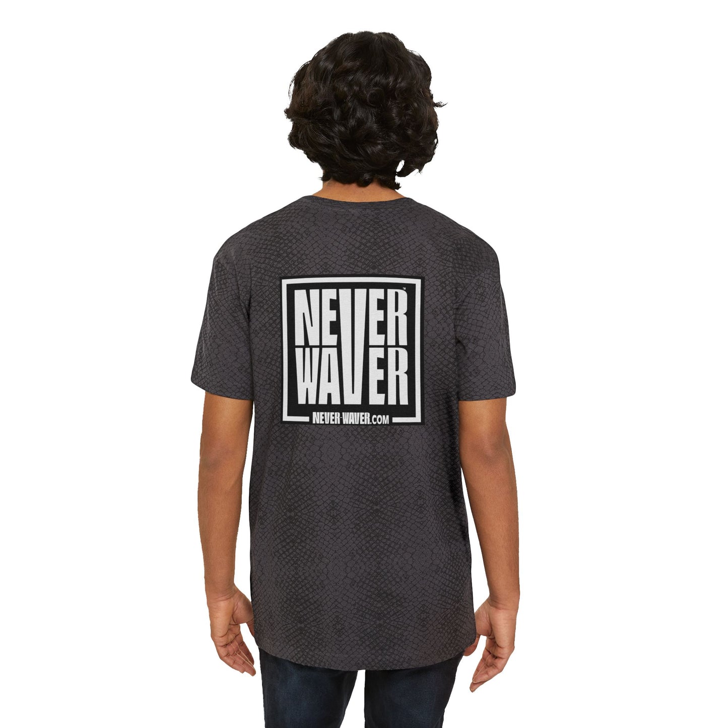 Never Waver Logo T-Shirt — Men's Graphic Tee (Box Logo Front & Back)