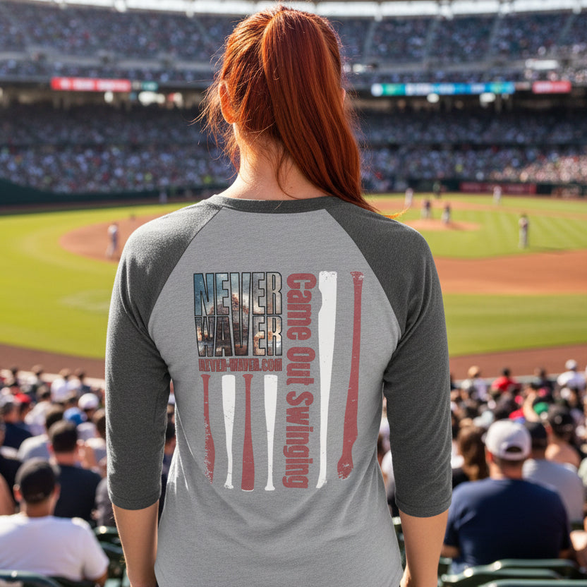 Never Waver Raglan Tee – 'Came Out Swinging' Adventure Baseball Shirt