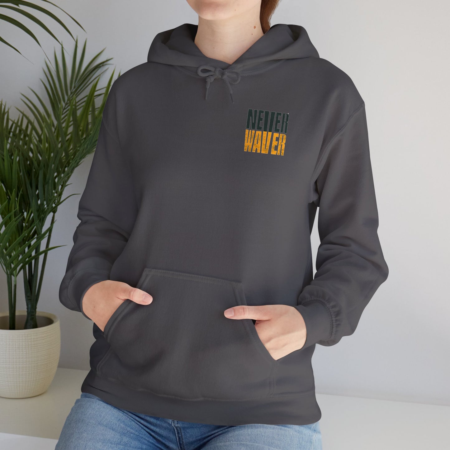 Green Bay Fans Never Waver Hoodie w Leopard Football - Unisex Heavy Blend Sweatshirt