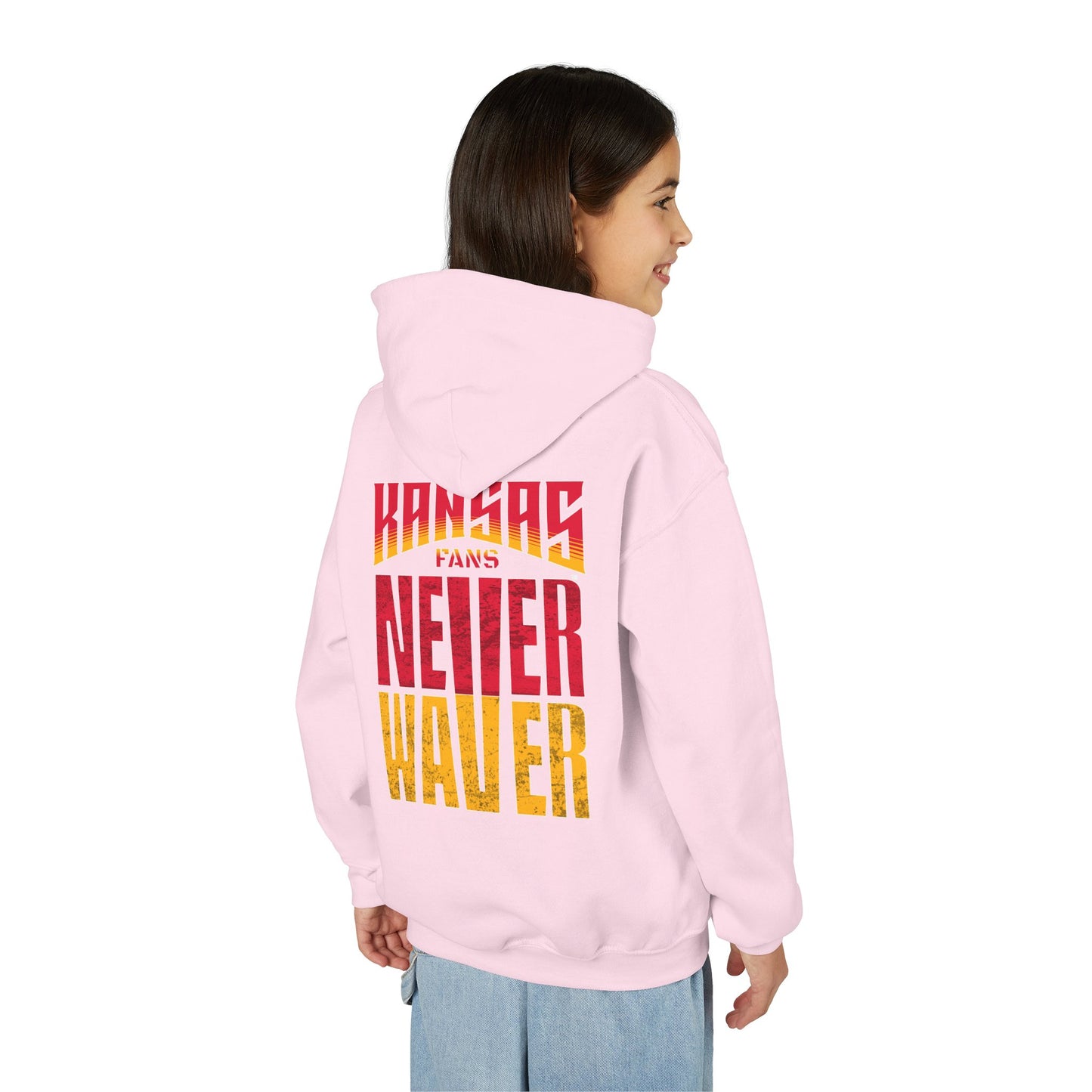 Kansas Fans Never Waver Youth Heavy Blend Hooded Sweatshirt