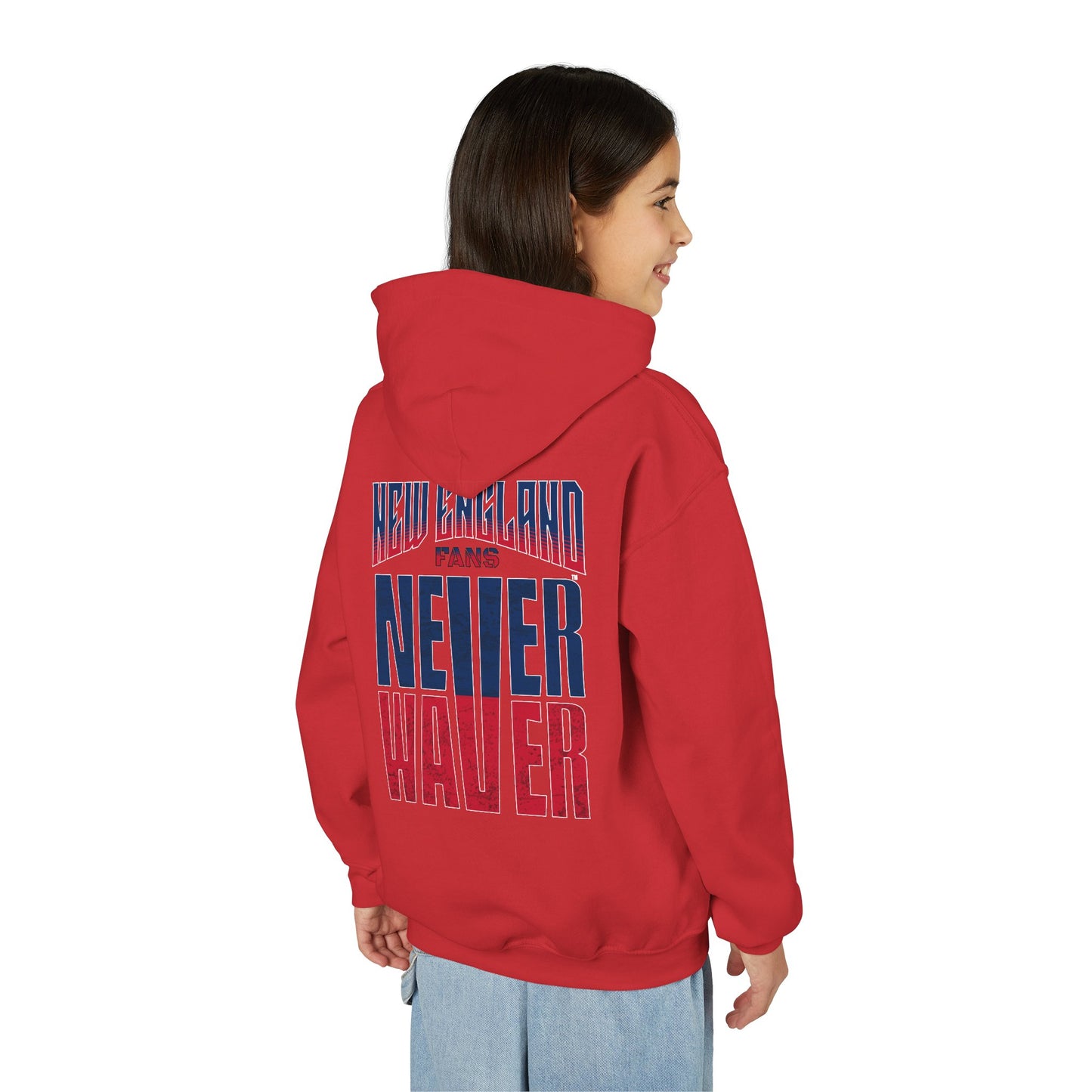 New England Fans Never Waver Youth Heavy Blend Hooded Sweatshirt