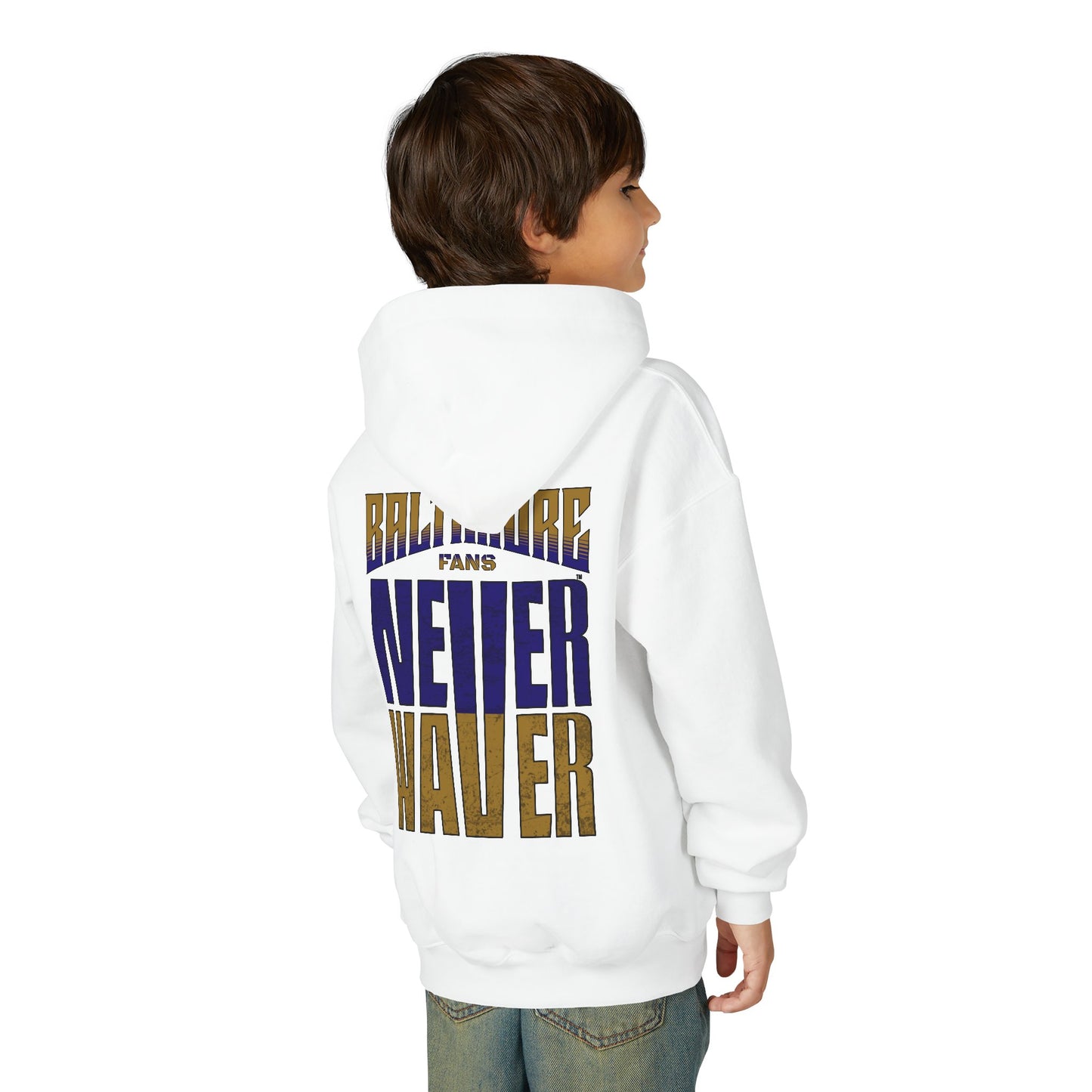Baltimore Fans Never Waver Youth Heavy Blend Hooded Sweatshirt