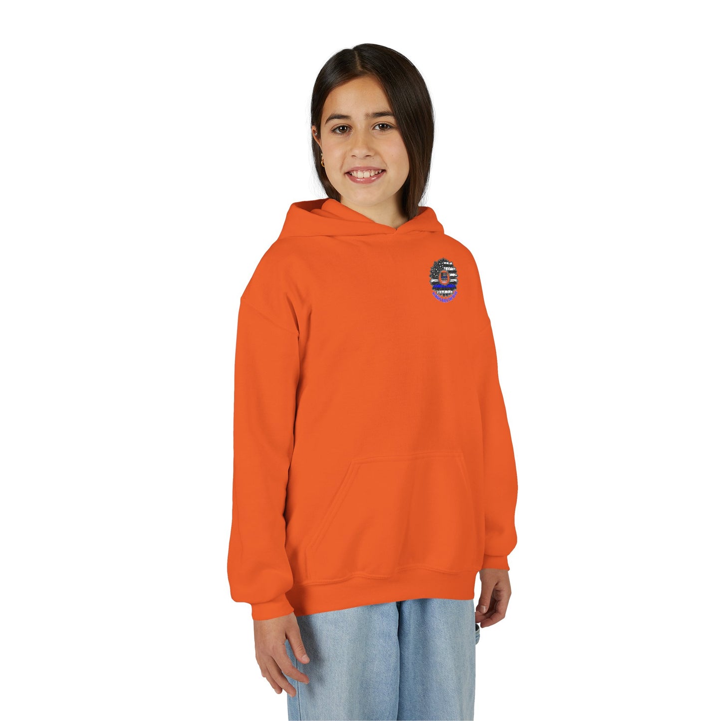 Never Waver Always Back The Blue  Vintage-Inspired Youth Hoodie with American Flag Design