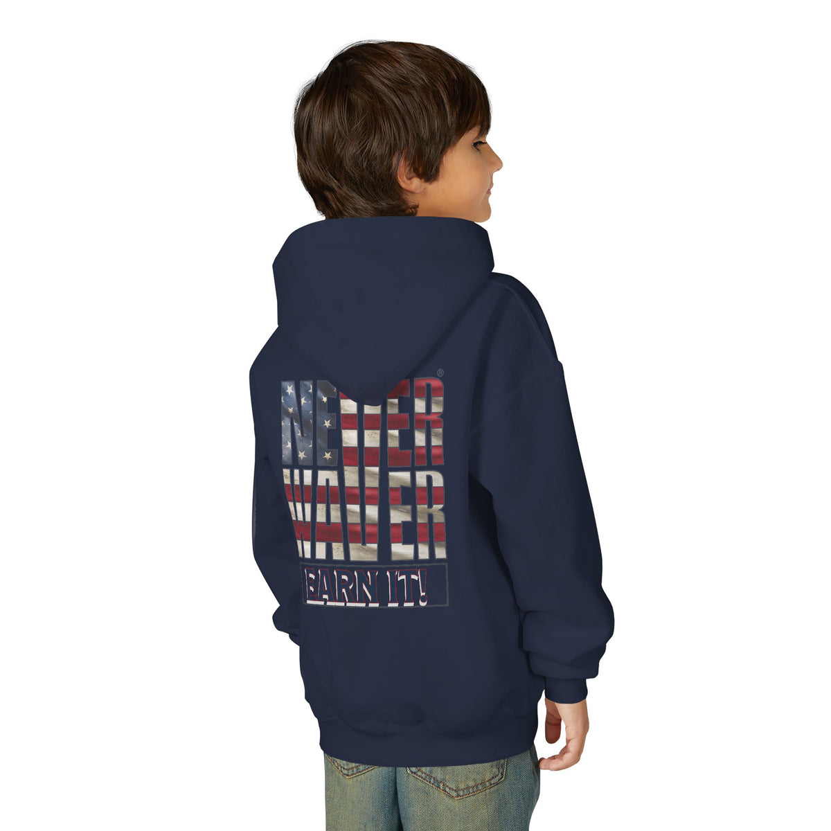 Never Waver® Earn It Youth Hoodie | Old-School Backbone
