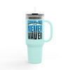 Carolina Fans Never Waver W- Leopard Football Insulated Travel Mug, 40oz