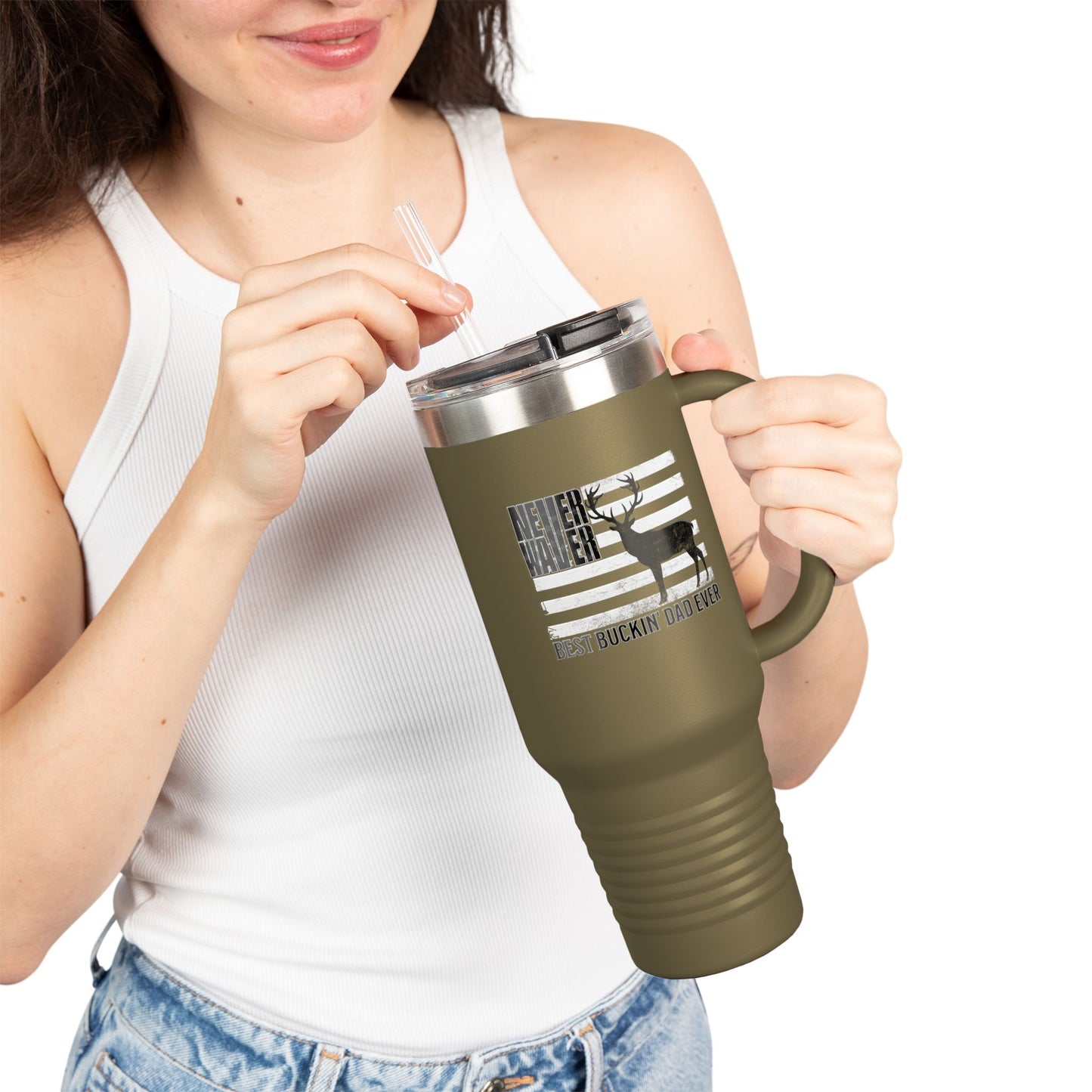 Insulated Travel Mug — "Never Waver Best Buckin' Dad Ever" 40oz