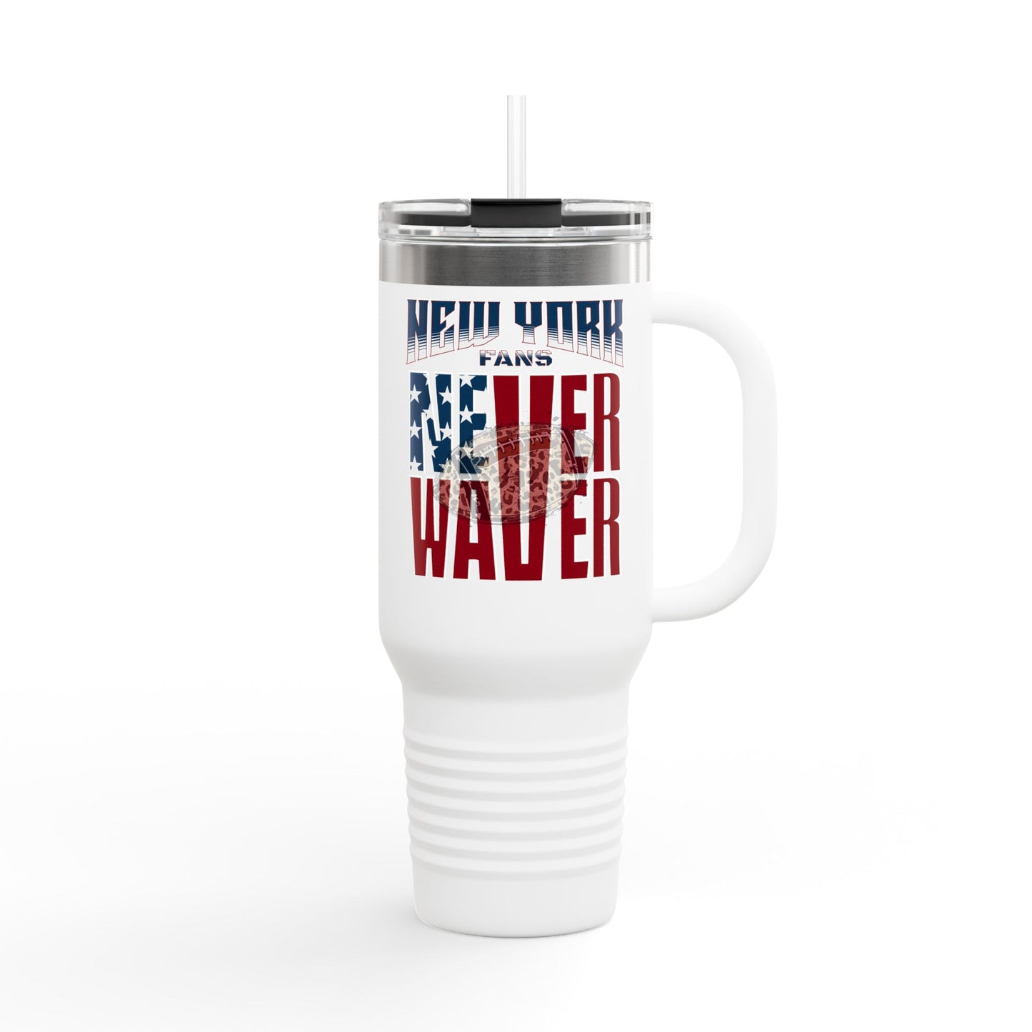 New York Fans Never Waver W-Leopard Football Insulated Travel Mug, 40oz