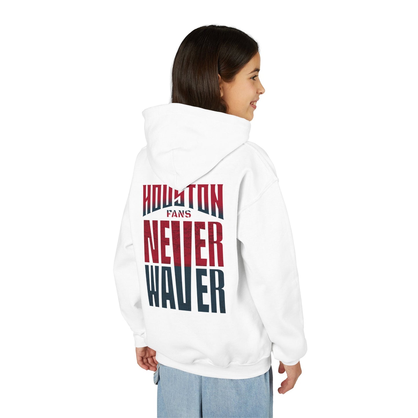 Houston Fans Never Waver Youth Heavy Blend Hooded Sweatshirt