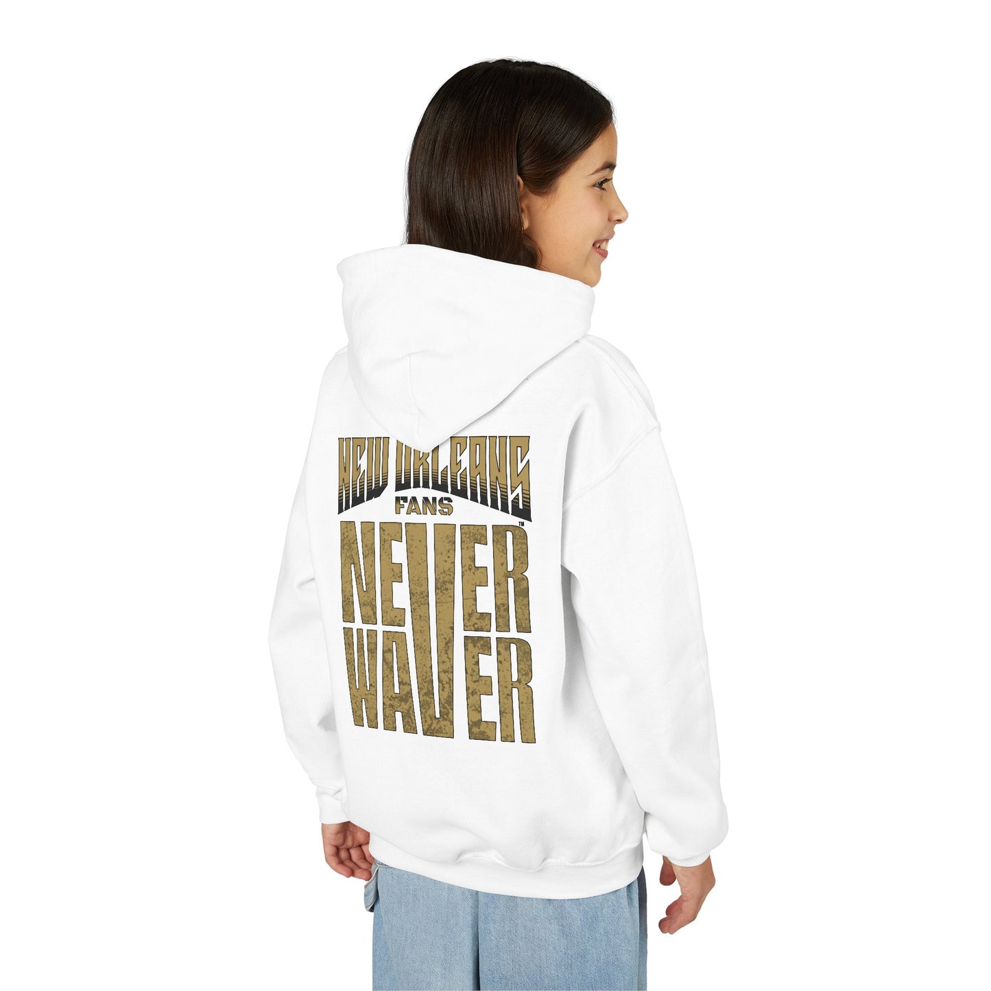 New Orleans Fans Never Waver Youth Heavy Blend Hooded Sweatshirt