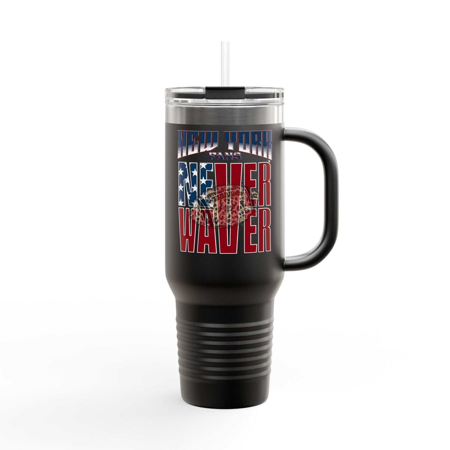 New York Fans Never Waver W-Leopard Football Insulated Travel Mug, 40oz