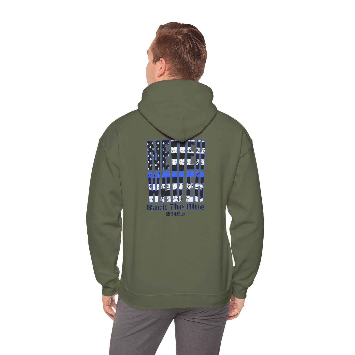 Never Waver Back The Blue Hoodie - Unisex Heavy Blend Sweatshirt
