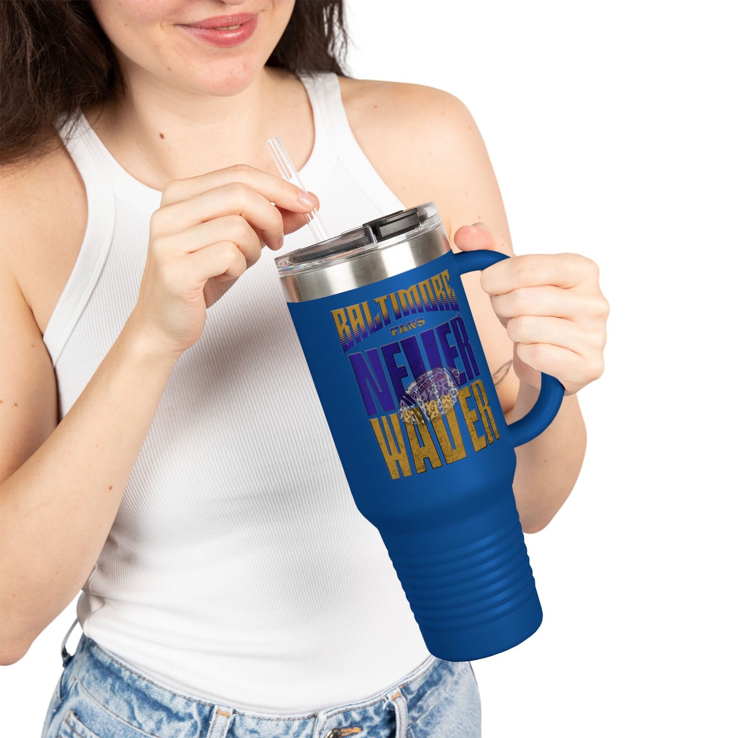 Baltimore Fans Never Waver with Leopard football Insulated Travel Mug, 40oz