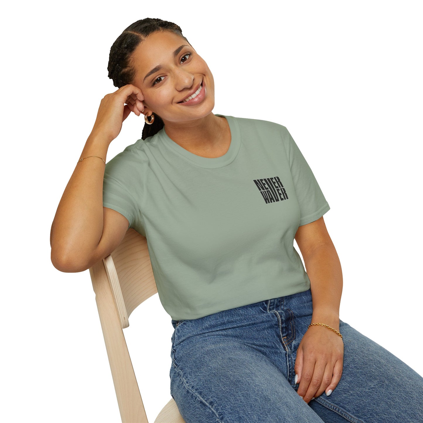 Never Waver” Jesus a bold, eye-catching design that reflects a steadfast faith and confidence in Christ. Unisex Soft style T-Shirt