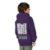 Youth Jesus Hoodie - "Never Waver” Jesus bold, eye-catching design that reflects a steadfast faith and confidence in Christ. " Sweatshirt for Young Jesus Lovers