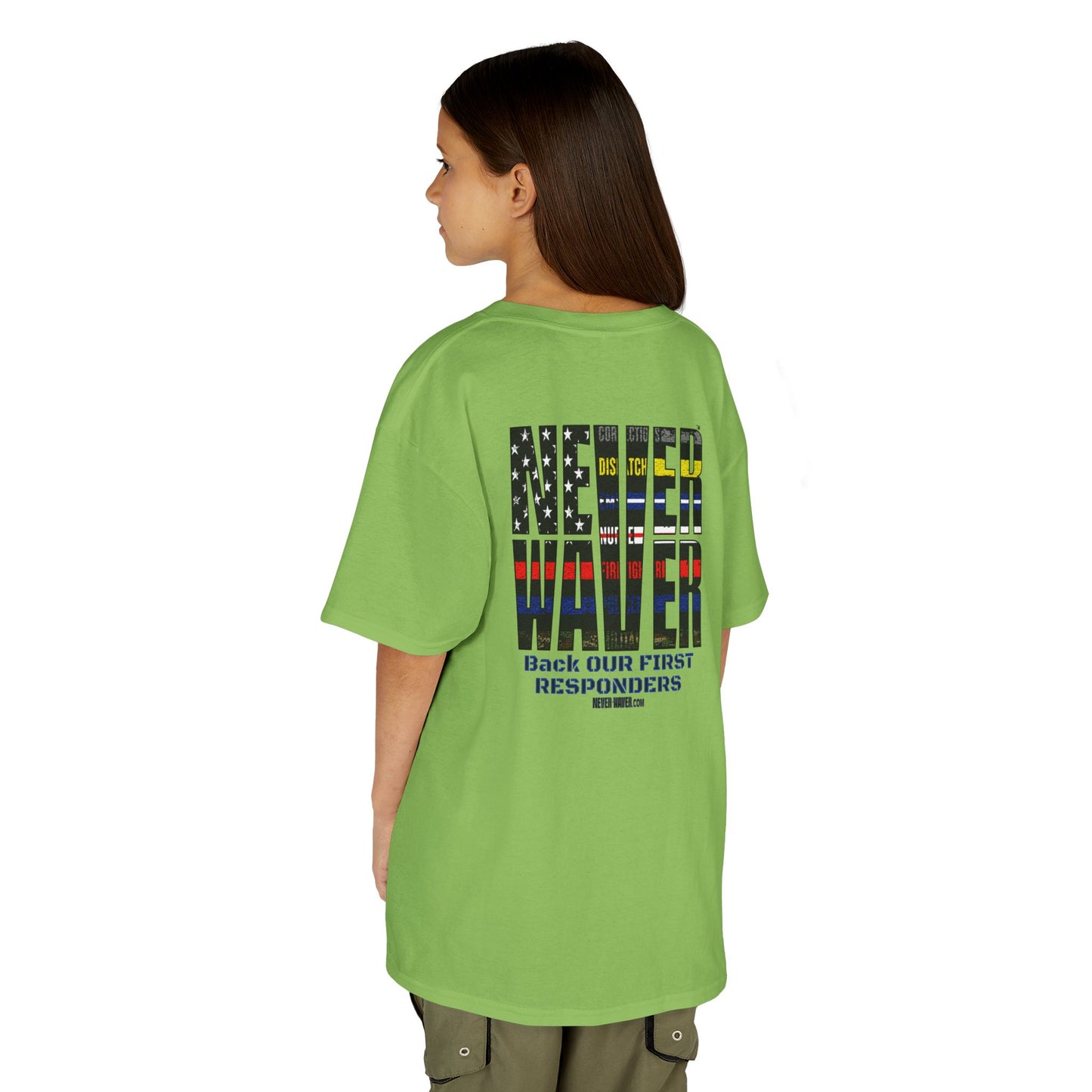 Never Waver Always Back Our First Responders  Kids Heavy Cotton™ Tee