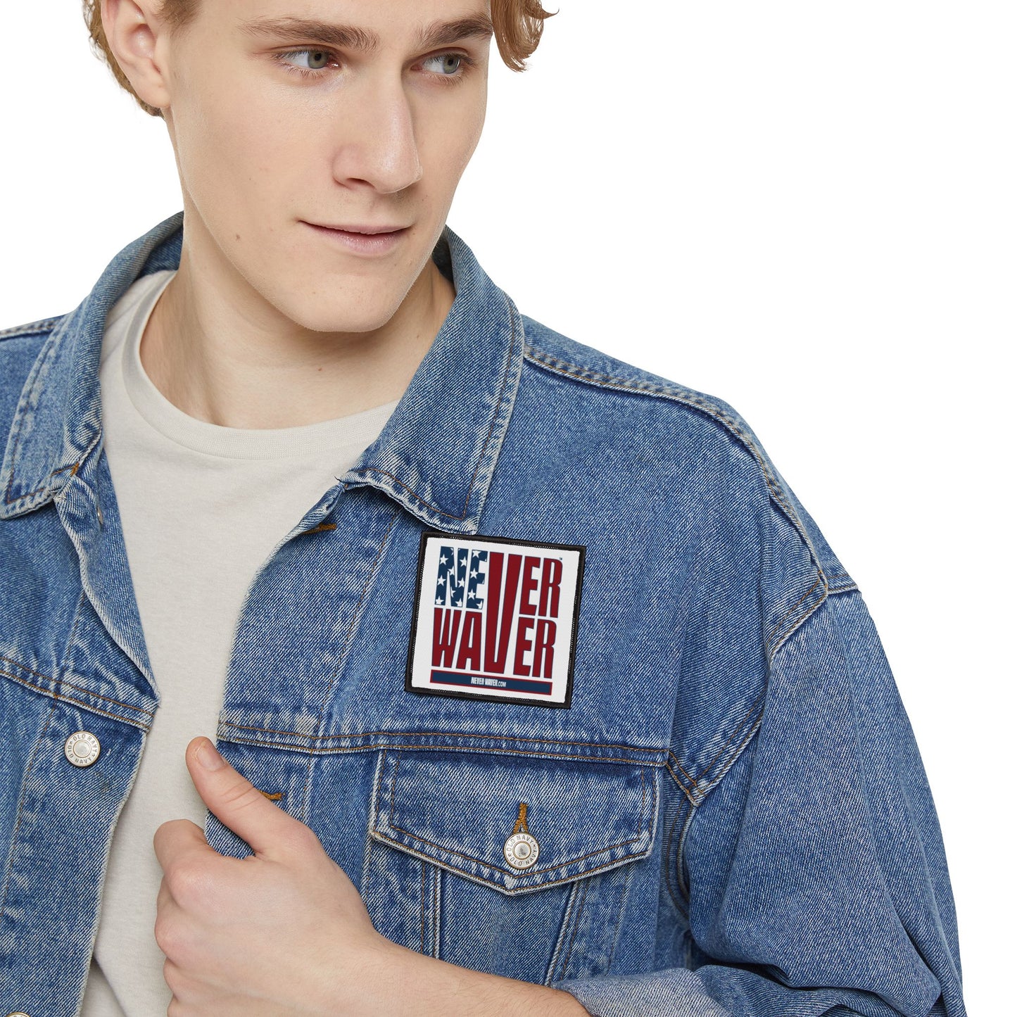 Patriotic Iron-On Patch - 'Never Waver' USA Flag Design for Jackets, Bags, and More