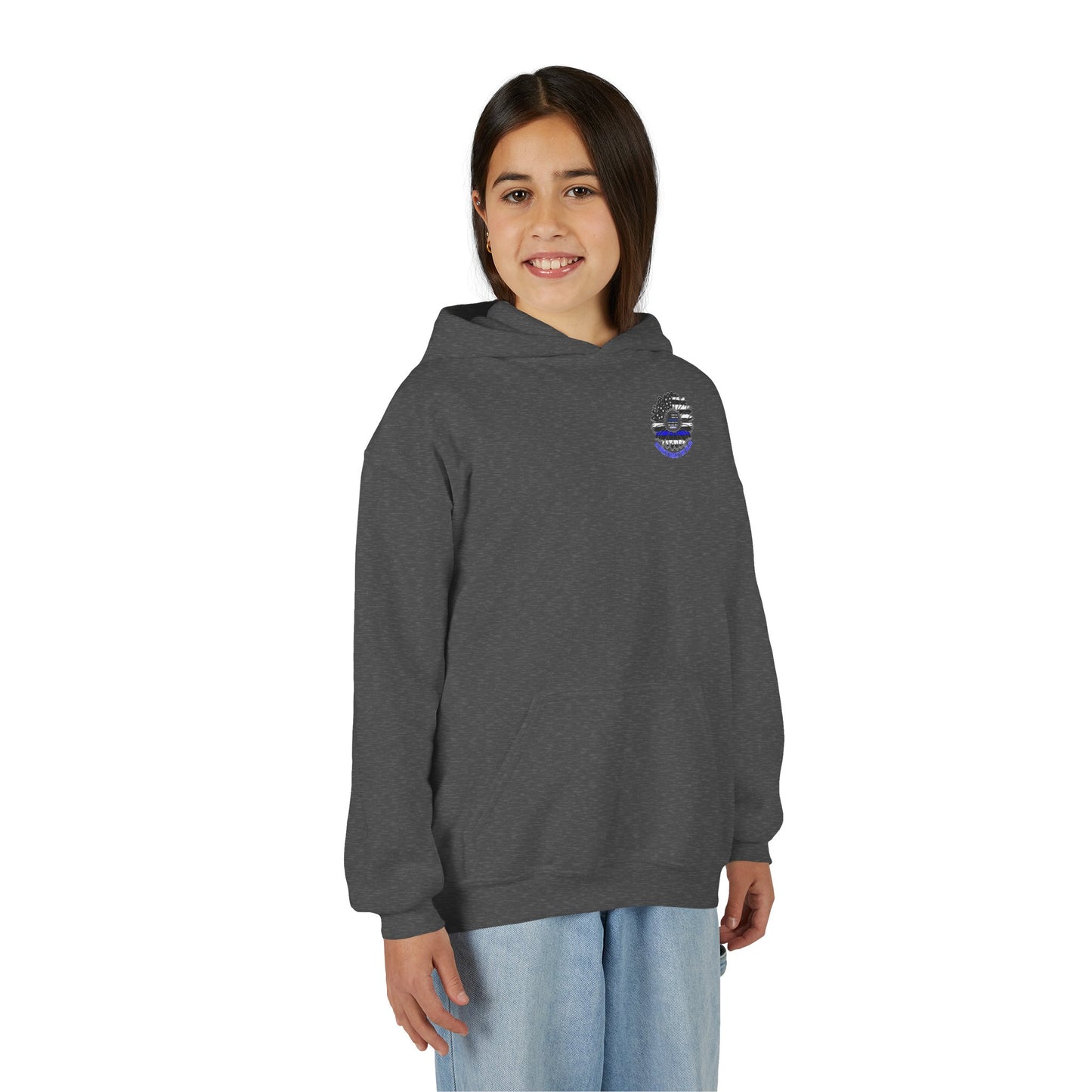 Never Waver Always Back The Blue  Vintage-Inspired Youth Hoodie with American Flag Design