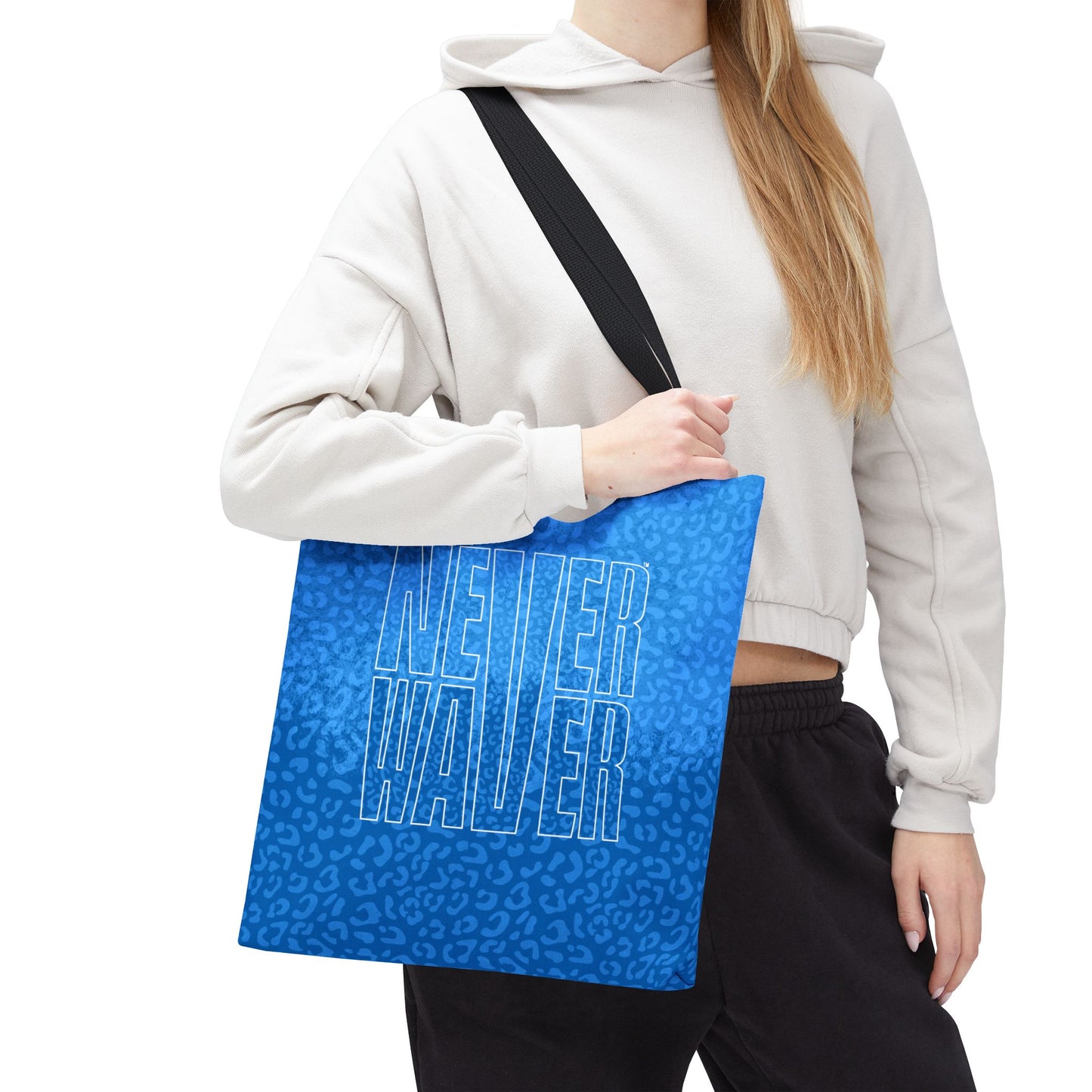 Never Waver Mamma Blue Leopard Tote Bag (AOP)