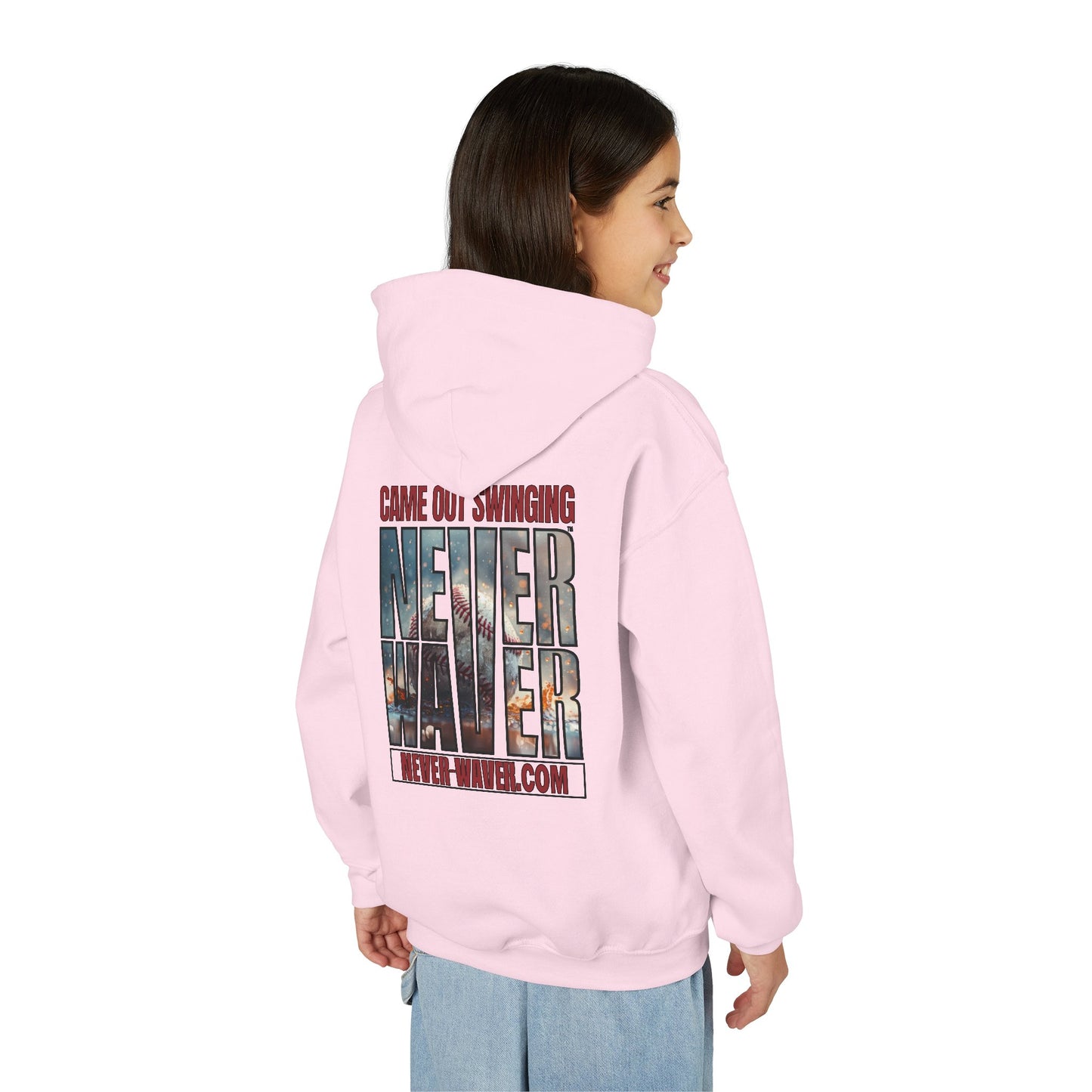 Never Waver Graphic Youth Hoodie - 'Came Out Swinging'
