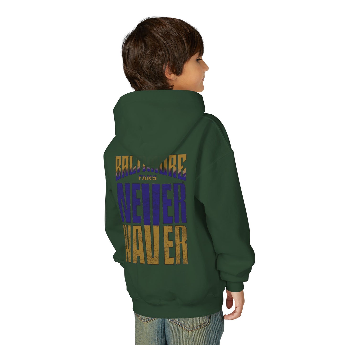 Baltimore Fans Never Waver Youth Heavy Blend Hooded Sweatshirt