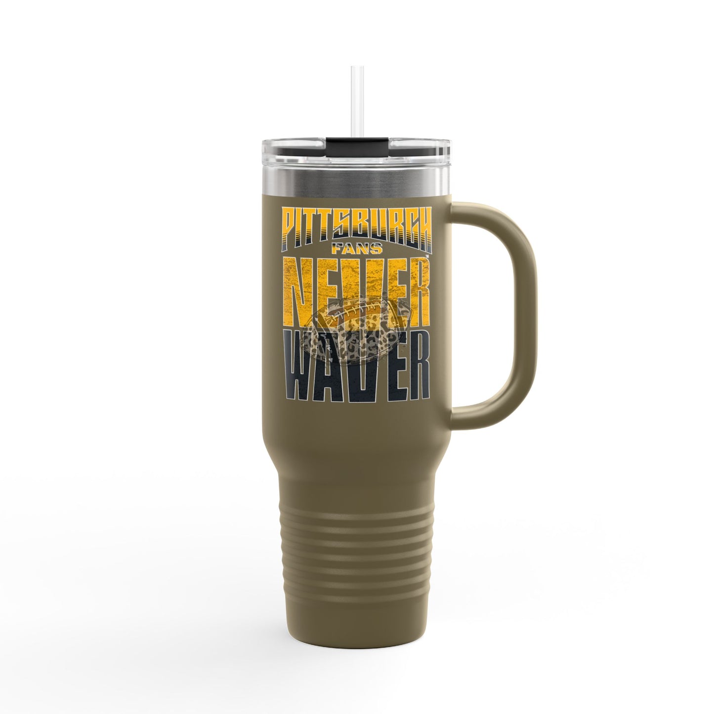 Pittsburgh Fans Never Waver with leopard football Insulated Travel Mug, 40oz