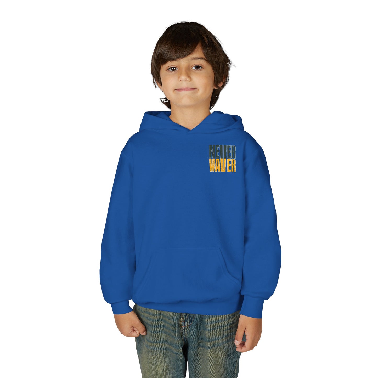 Green Bay Fans Never Waver Youth Heavy Blend Hooded Sweatshirt