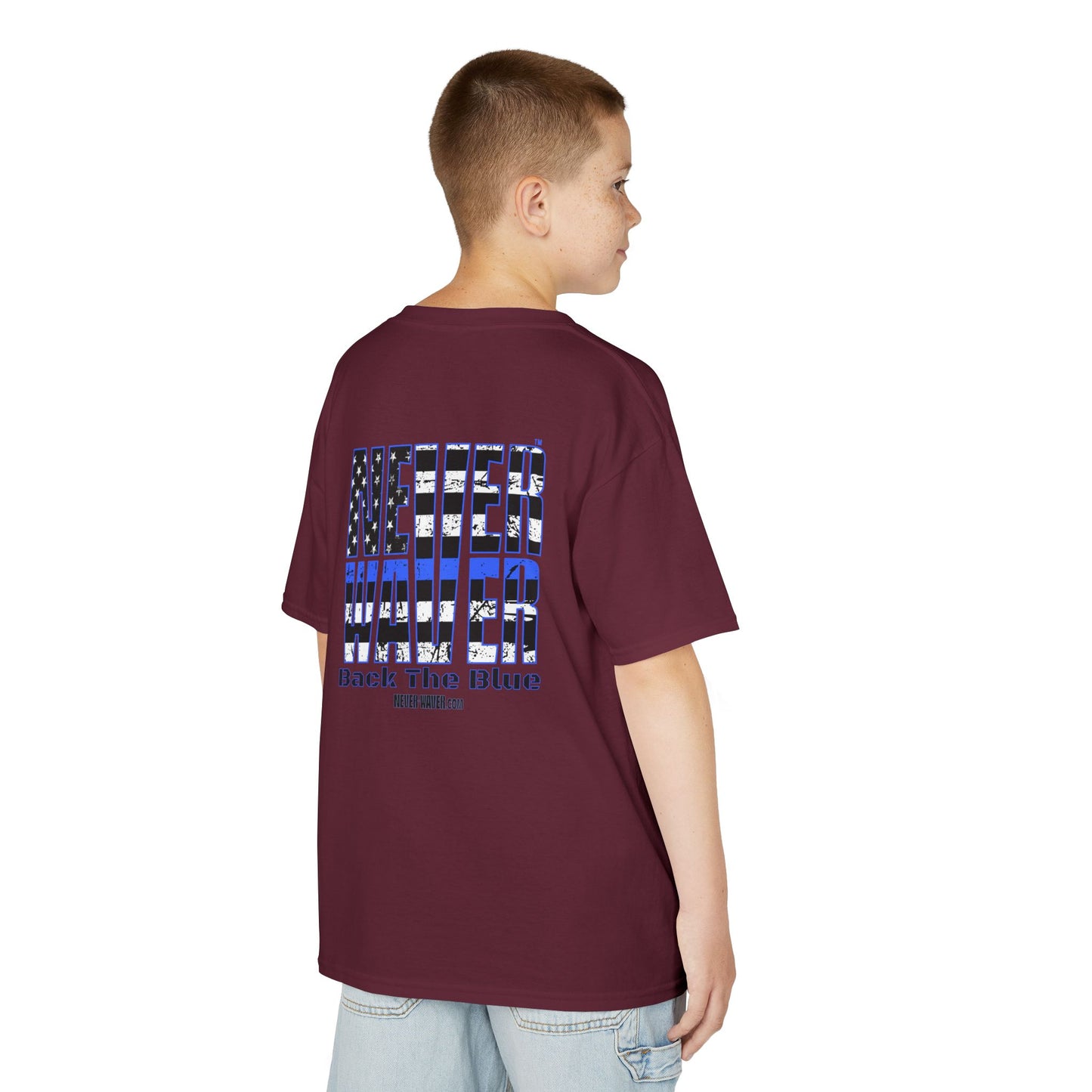 Never Waver Back The Blue  Kids Heavy Cotton™ Tee