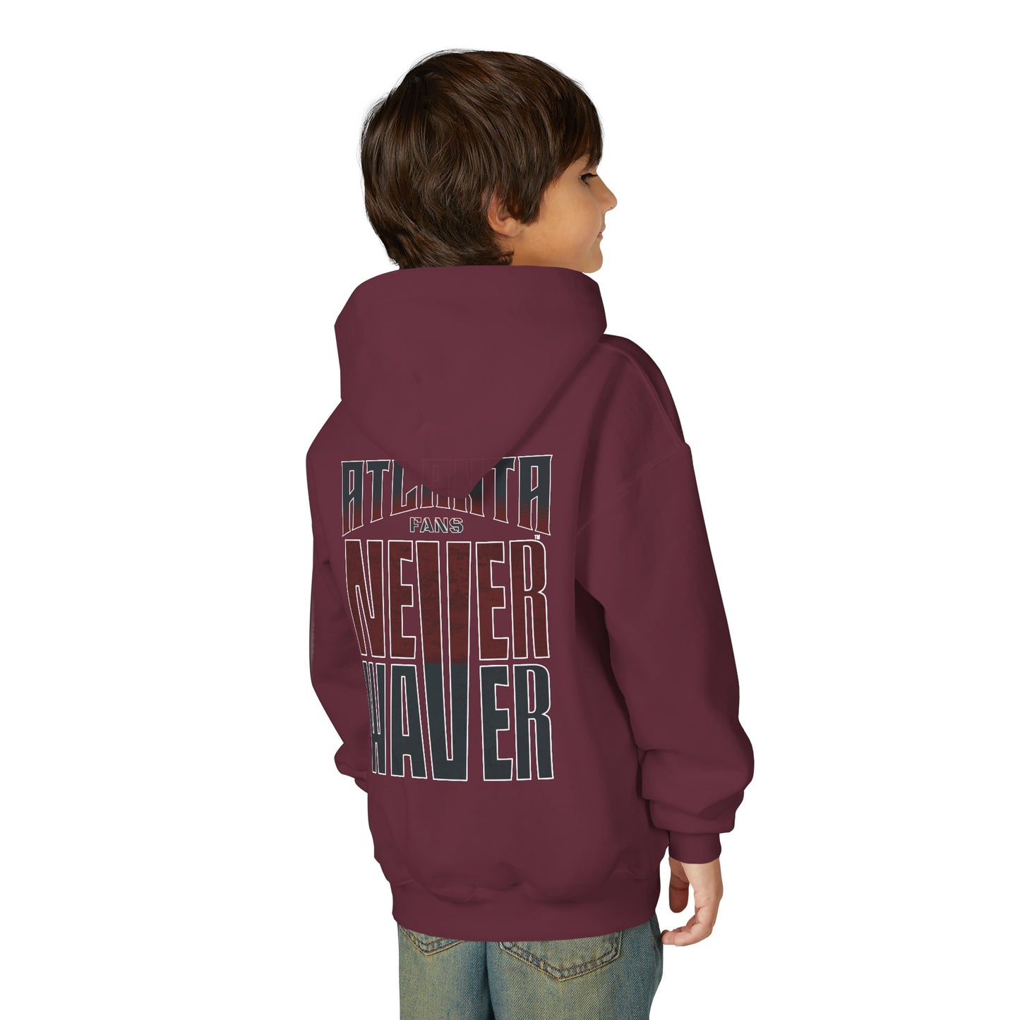 Atlanta Fans Never Waver Youth Heavy Blend Hooded Sweatshirt