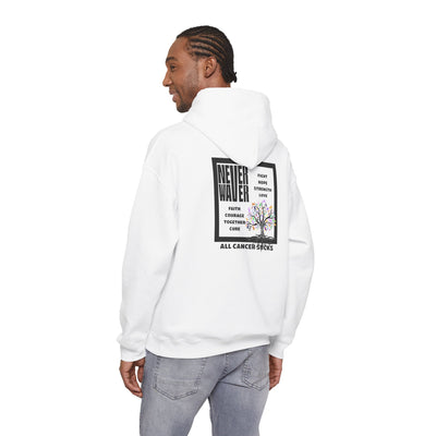 Cancer Awareness Hoodie - Never Waver - Fight, Hope, Strength, Love Tree of Ribbons