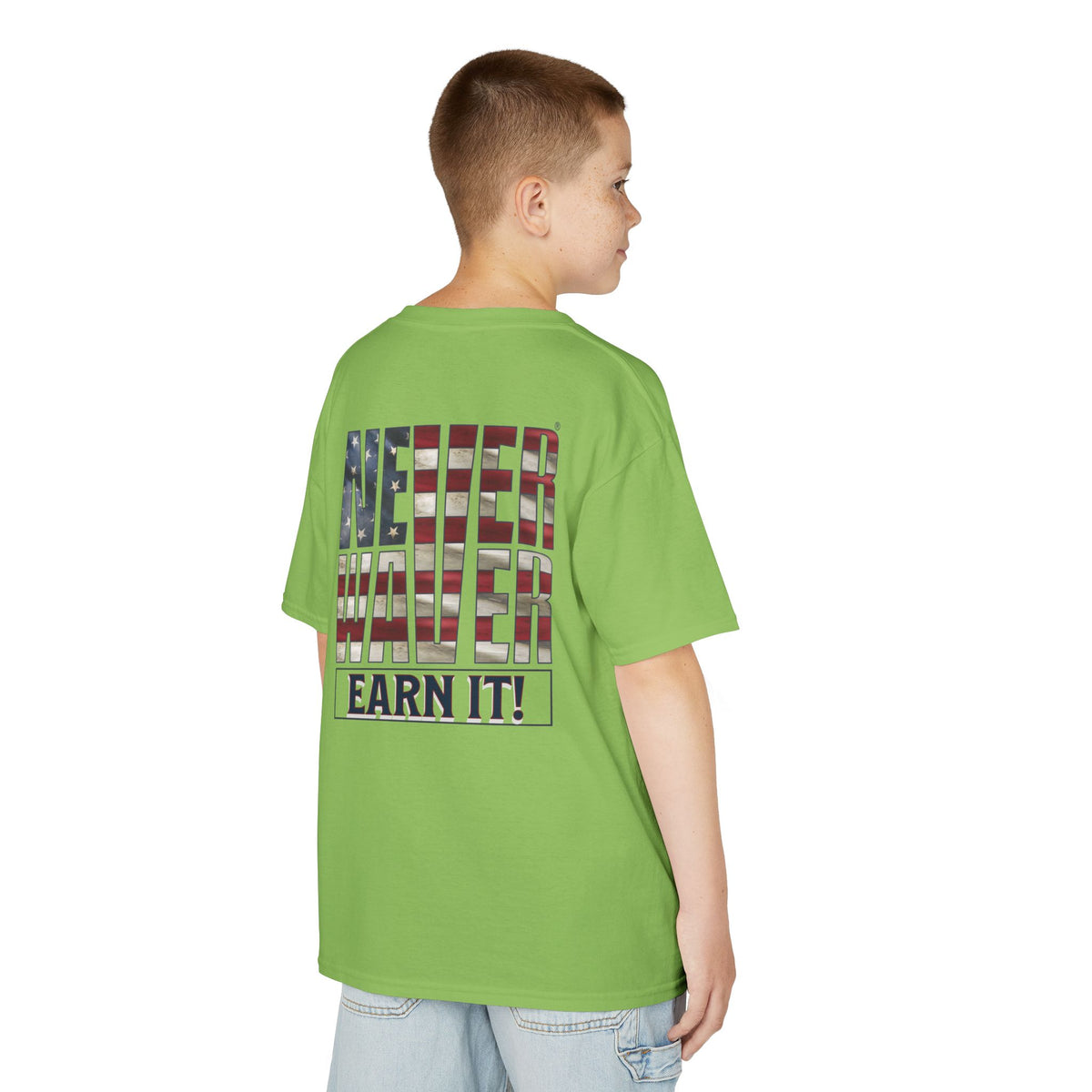 Never Waver® Earn It T-Shirt | Old-School Backbone | Kids Tee