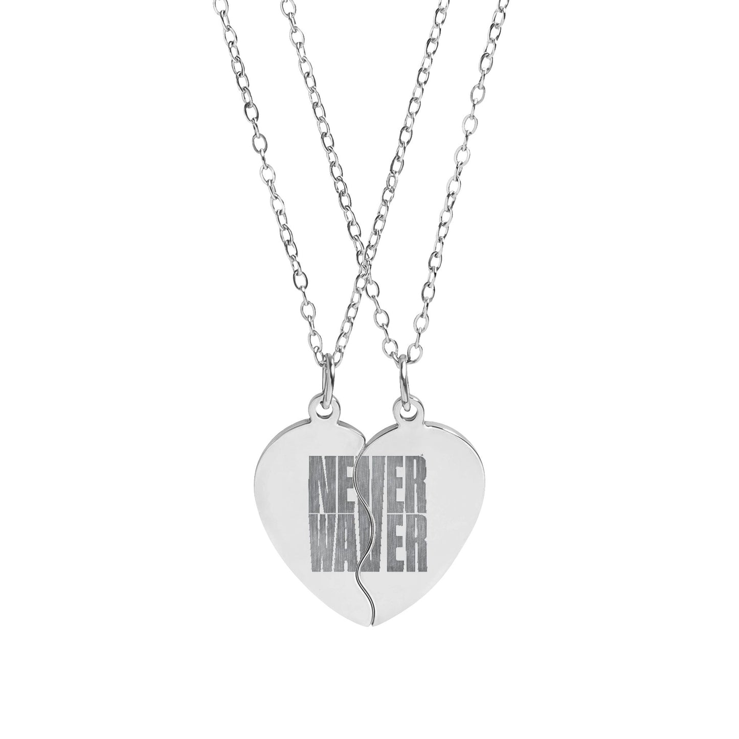 Break Apart Heart Necklace Set - "Never Never" Engraved Best Friend