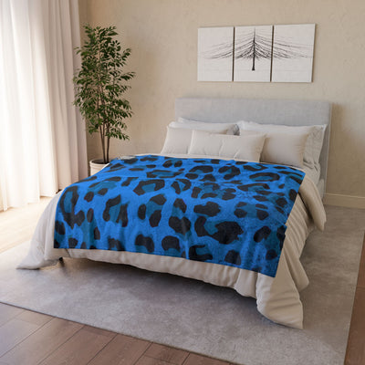 Blue Leopard Print Blanket — Soft Polyester Throw for Home, Travel & Gifts | Never Waver