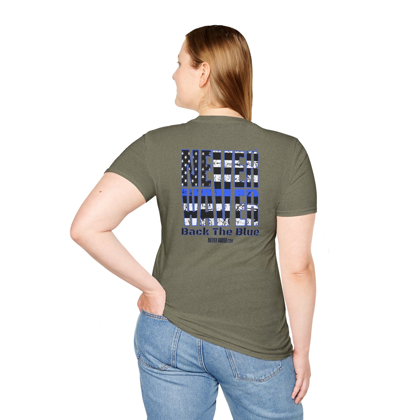 Never Waver Back The Blue  Unisex Softstyle T-Shirt