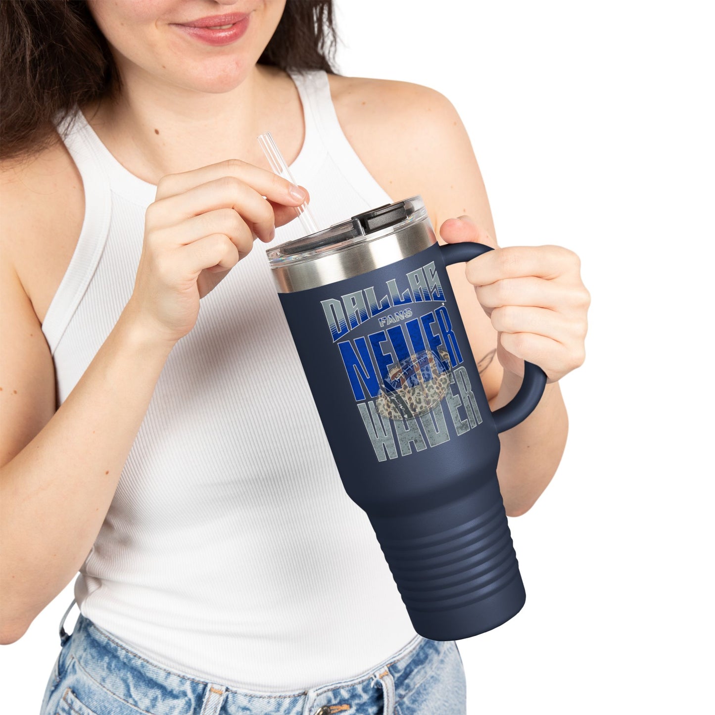Dallas Fans Never Waver W-Leopard Football Insulated Travel Mug, 40oz