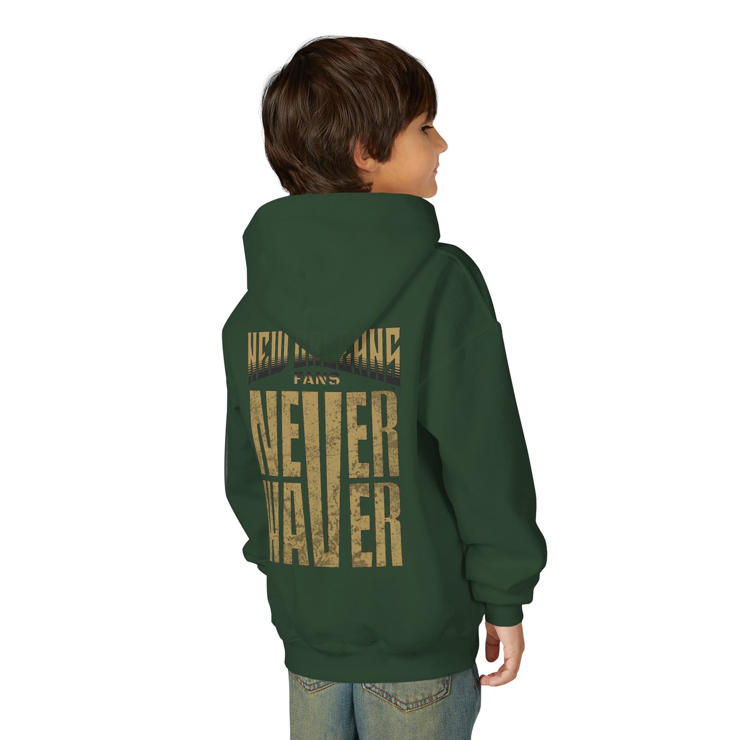 New Orleans Fans Never Waver Youth Heavy Blend Hooded Sweatshirt