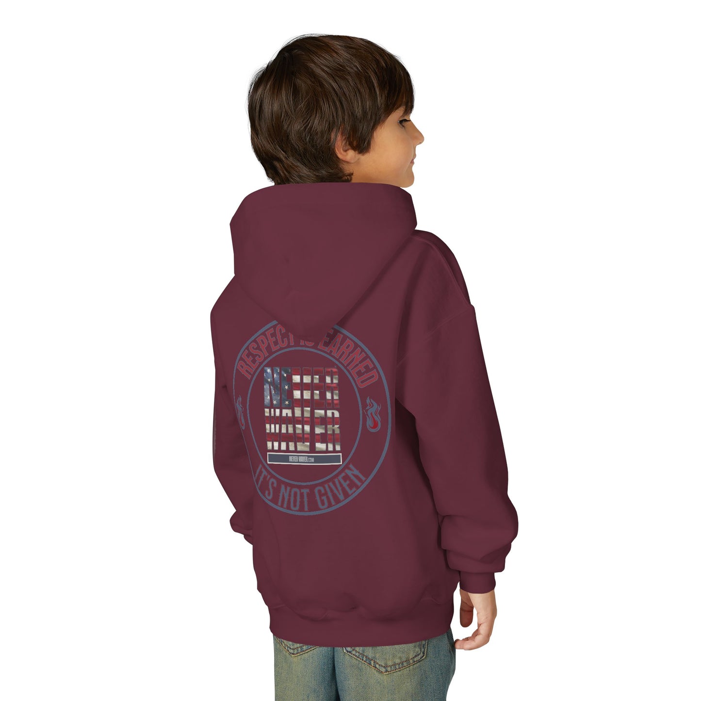 Youth Heavy Blend Hoodie - "Respect is Earned Never Waver It's Not Given" Motivational Sweatshirt