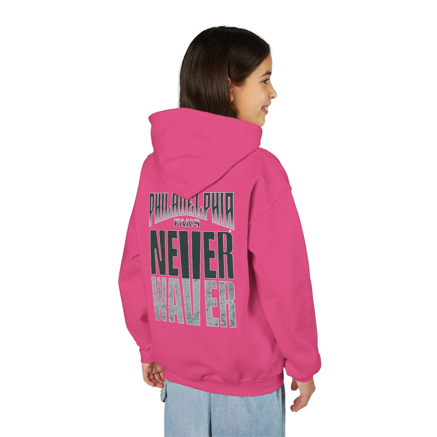 Philadelphia Fans Never Waver Youth Heavy Blend Hooded Sweatshirt