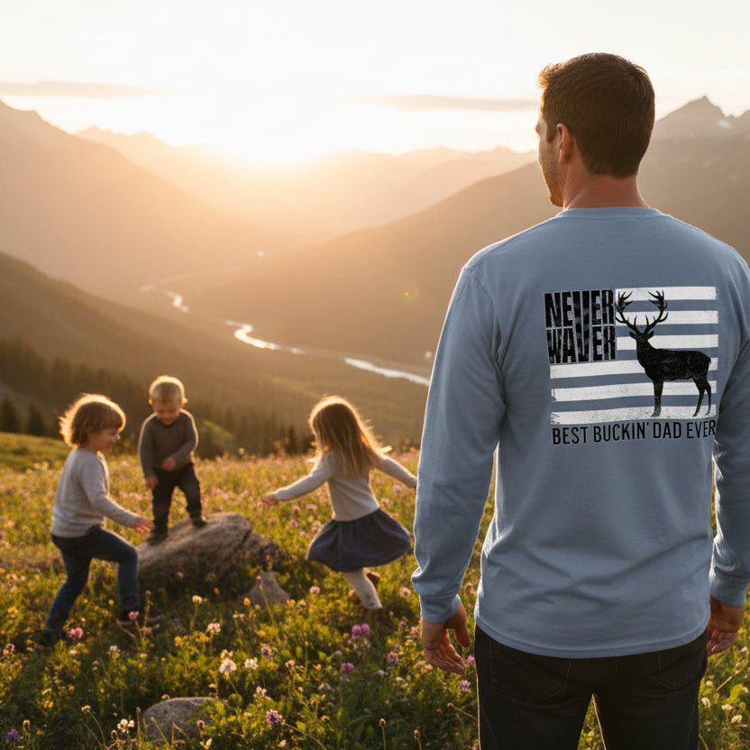 Never Waver Best Buckin' Dad Ever Design Unisex Long Sleeve Pocket T-Shirt -