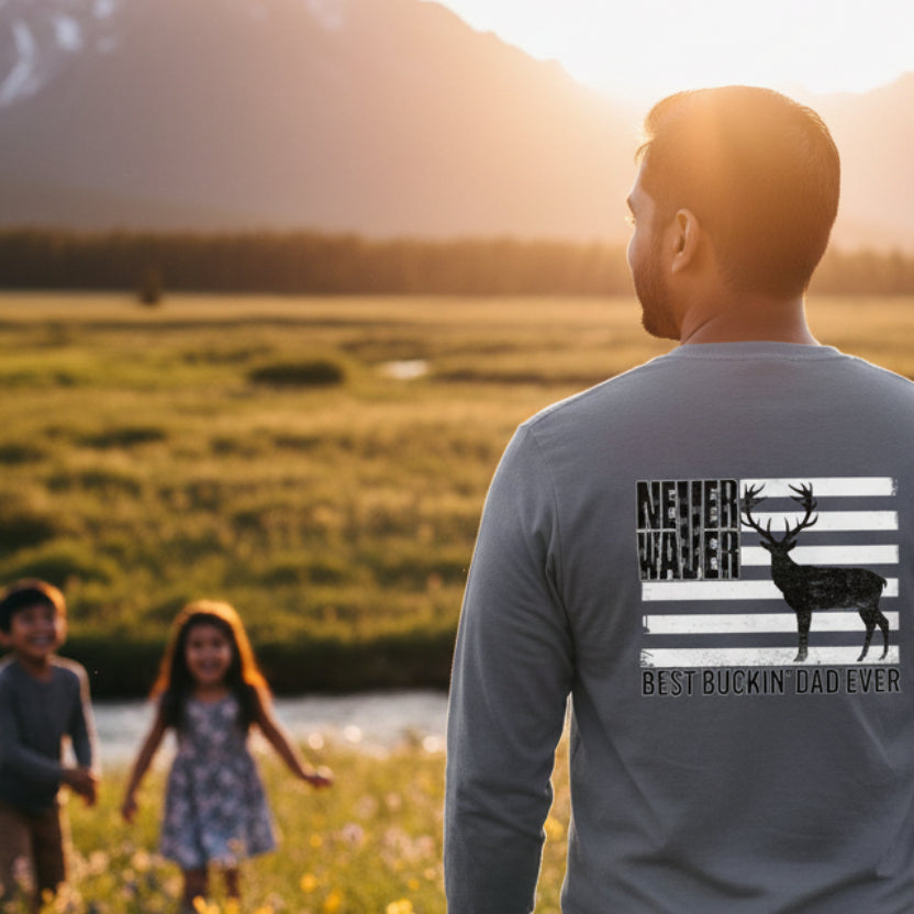 Never Waver Best Buckin' Dad Ever Design Unisex Long Sleeve Pocket T-Shirt -
