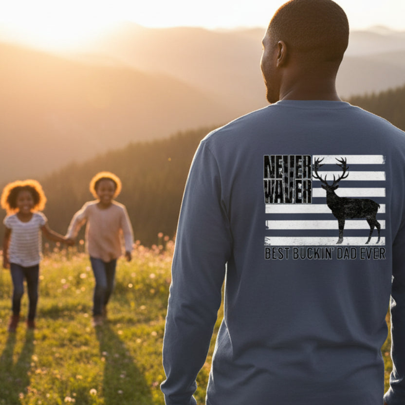 Never Waver Best Buckin' Dad Ever Design Unisex Long Sleeve Pocket T-Shirt -