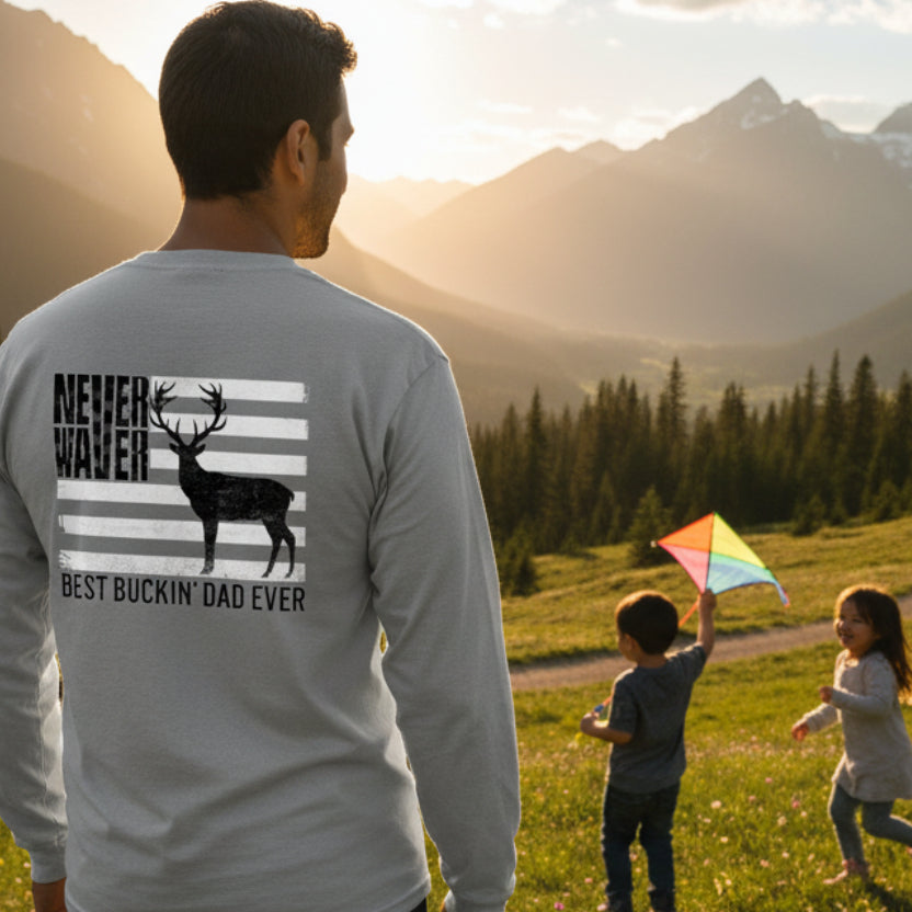 Never Waver Best Buckin' Dad Ever Design Unisex Long Sleeve Pocket T-Shirt -