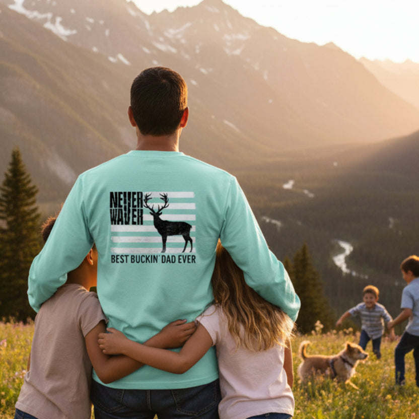 Never Waver Best Buckin' Dad Ever Design Unisex Long Sleeve Pocket T-Shirt -