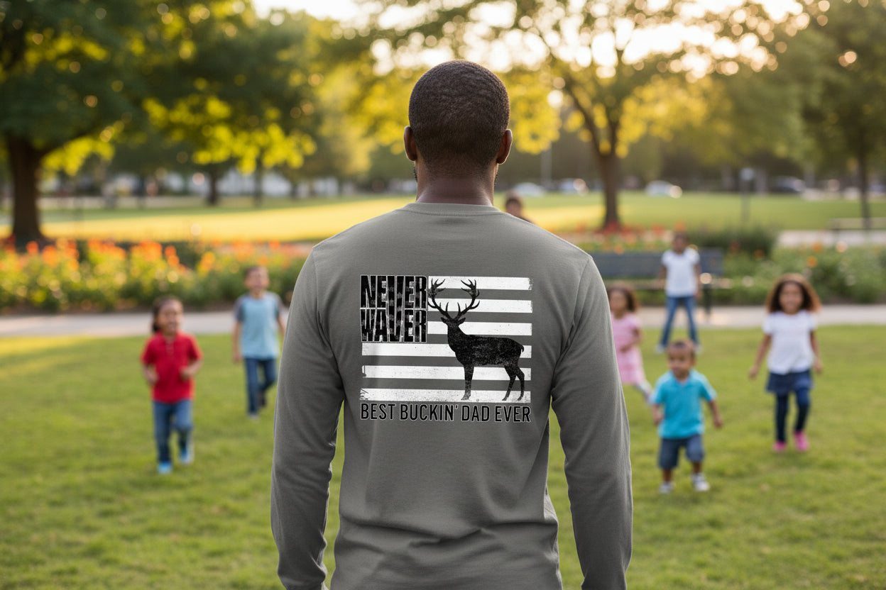Never Waver Best Buckin' Dad Ever Design Unisex Long Sleeve Pocket T-Shirt -