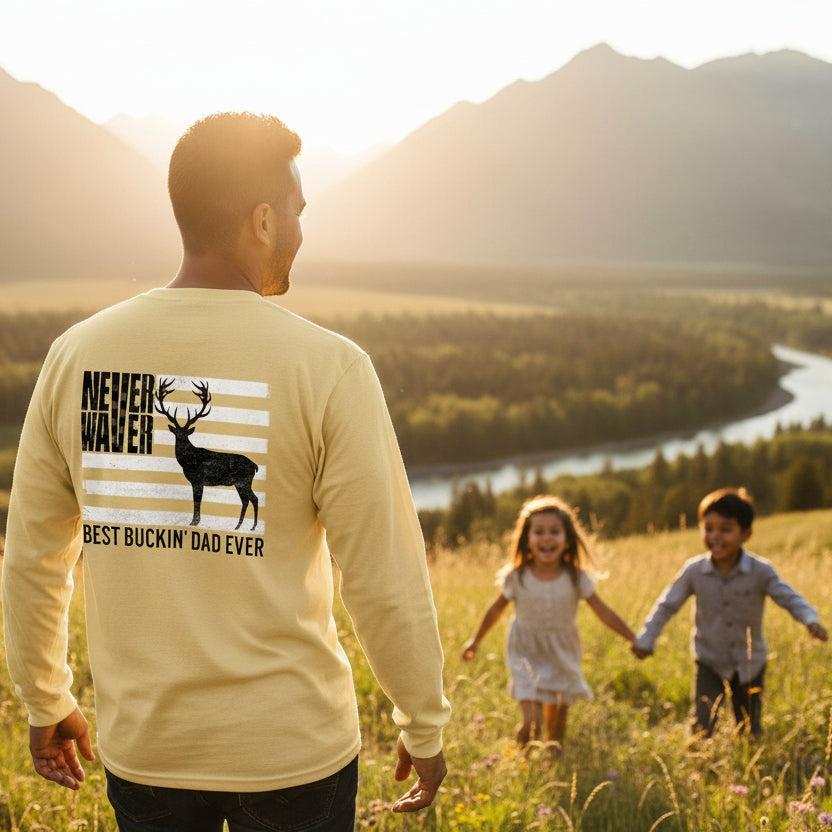 Never Waver Best Buckin' Dad Ever Design Unisex Long Sleeve Pocket T-Shirt -
