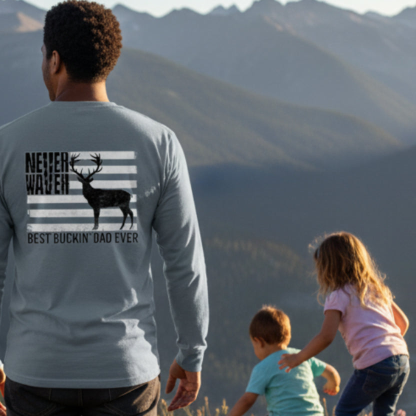 Never Waver Best Buckin' Dad Ever Design Unisex Long Sleeve Pocket T-Shirt -