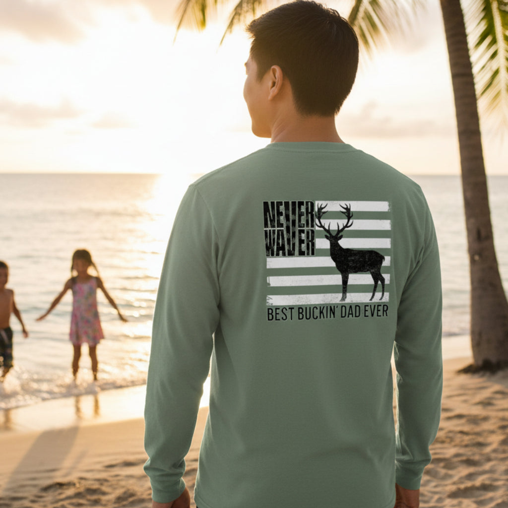 Never Waver Best Buckin' Dad Ever Design Unisex Long Sleeve Pocket T-Shirt -