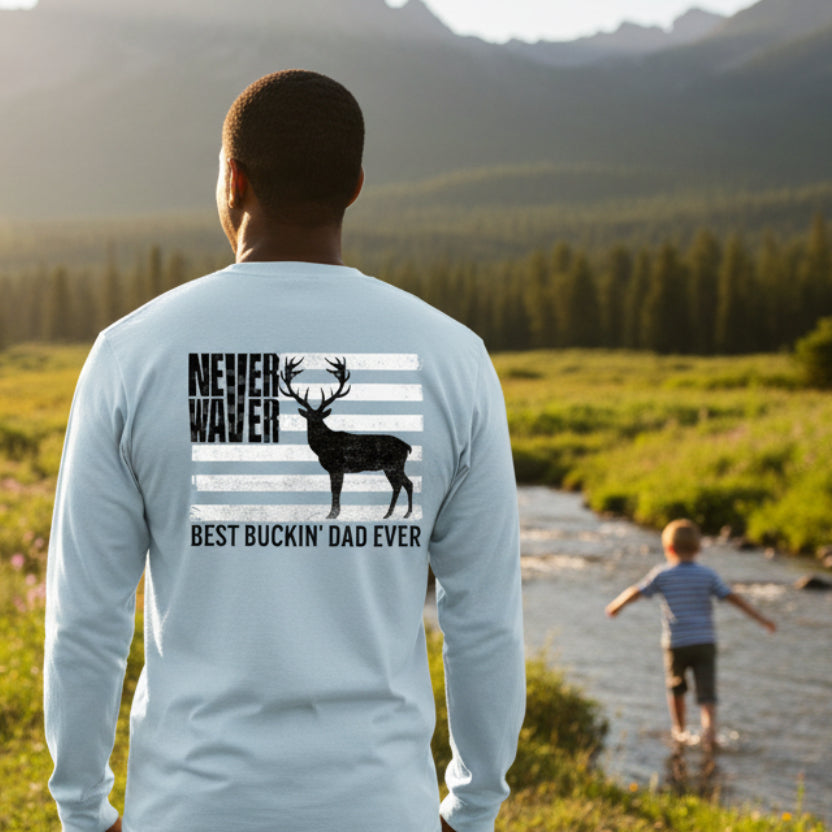 Never Waver Best Buckin' Dad Ever Design Unisex Long Sleeve Pocket T-Shirt -
