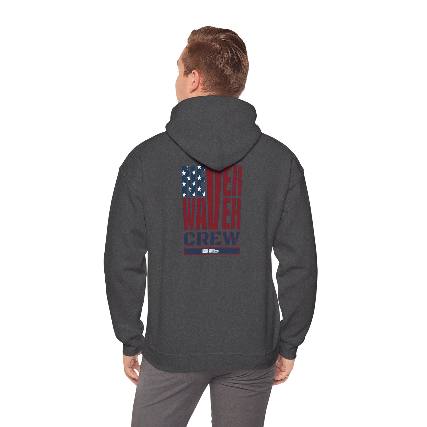 Never Waver Crew with  American Flag Design Unisex Heavy Blend™ Hoodie