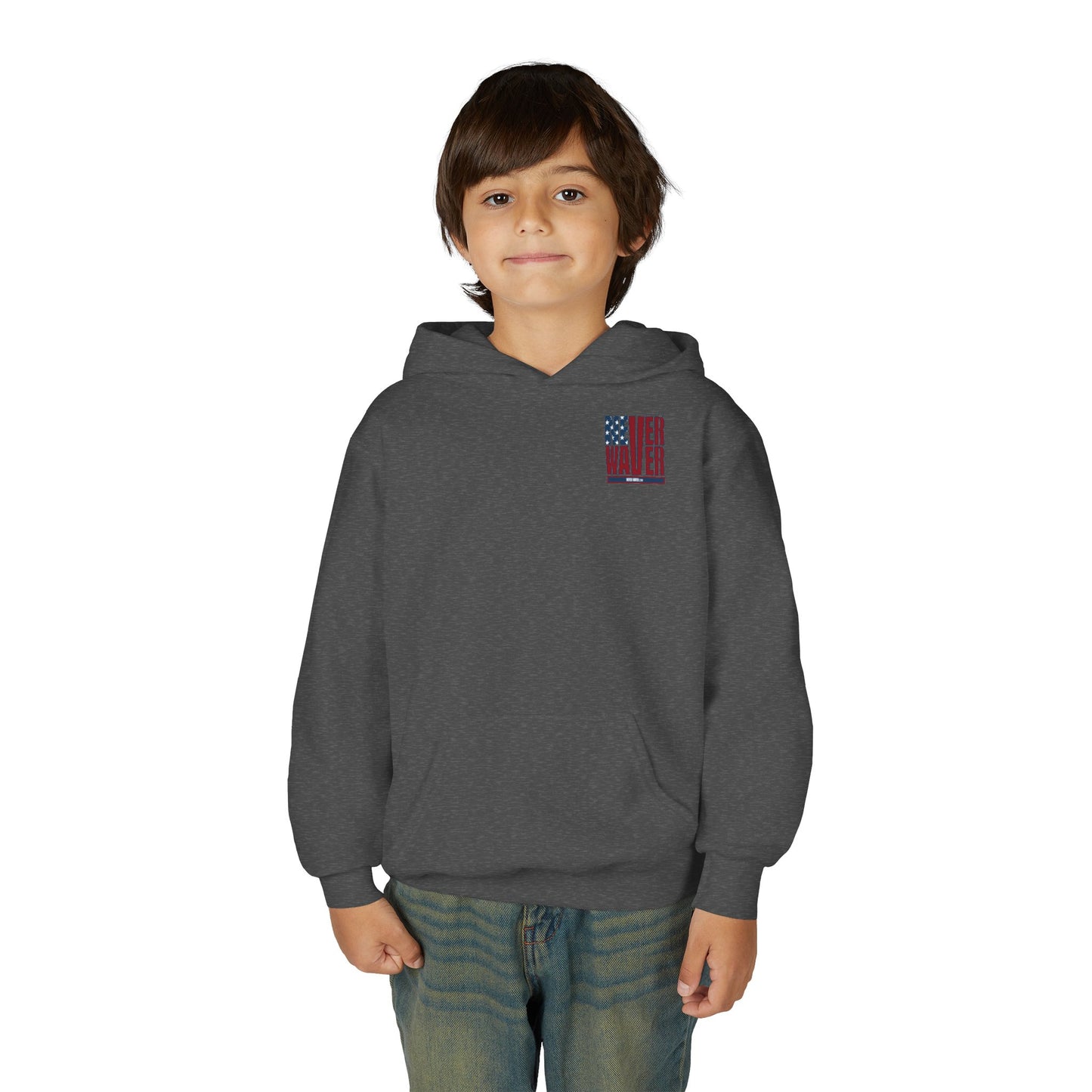 "Never Waver Golf American Flag" Hoodie for Young Golfers